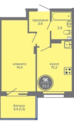 Планировка Однокомнатная квартира в Жилой комплекс МИР