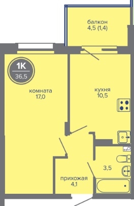 Планировка Однокомнатная квартира в Жилой комплекс МИР