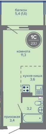 Планировка Студияая квартира в Жилой комплекс МИР