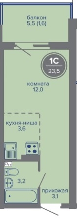 Планировка Студияая квартира в Жилой комплекс МИР