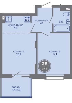 Планировка Двухкомнатная квартира в Жилой комплекс МИР
