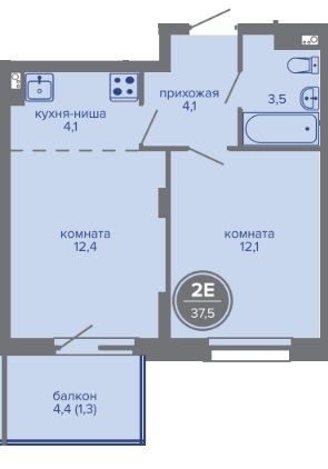 Планировка Двухкомнатная квартира в Жилой комплекс МИР