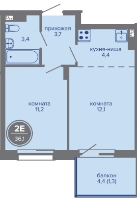 Планировка Двухкомнатная квартира в Жилой комплекс МИР