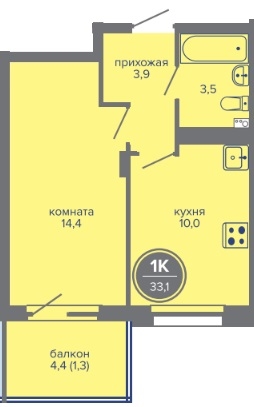 Планировка Однокомнатная квартира в Жилой комплекс МИР