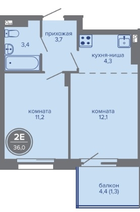 Планировка Двухкомнатная квартира в Жилой комплекс МИР