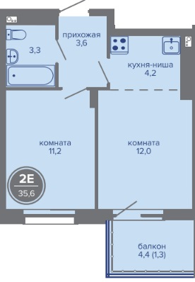 Планировка Двухкомнатная квартира в Жилой комплекс МИР