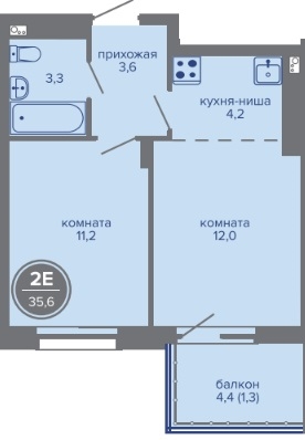 Планировка Двухкомнатная квартира в Жилой комплекс МИР