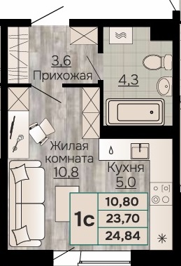 Планировка Студияая квартира в Жилой дом Видный