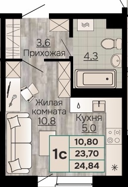 Планировка Студияая квартира в Жилой дом Видный