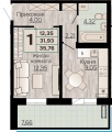 Однокомнатная квартира в ЖД Видный, 35,76 м², 5 676 900руб. Жилой дом Видный