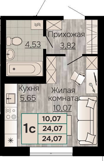 Планировка Студияая квартира в Жилой дом Видный