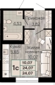 Студияая квартира в ЖД Видный, 24,07 м², 4 001 638руб. Жилой дом Видный