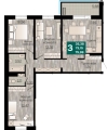 Трехкомнатная квартира в ЖД ЖД Видный, 75,99 м², 11 968 425руб. 