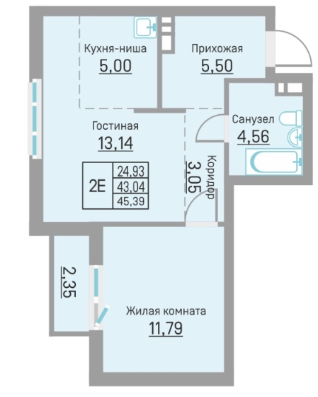 Планировка Двухкомнатная квартира в Жилой комплекс БЛИЖЕ