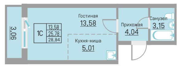 Планировка Студияая квартира в Жилой комплекс БЛИЖЕ