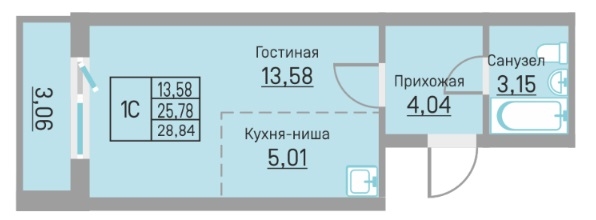 Планировка Студияая квартира в Жилой комплекс БЛИЖЕ