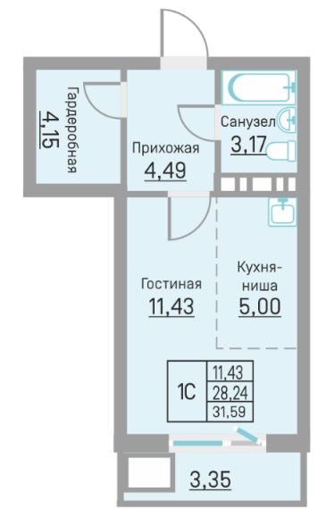 Планировка Студияая квартира в Жилой комплекс БЛИЖЕ