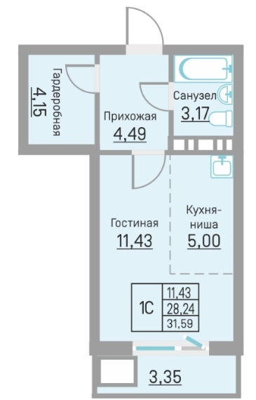 Планировка Студияая квартира в Жилой комплекс БЛИЖЕ
