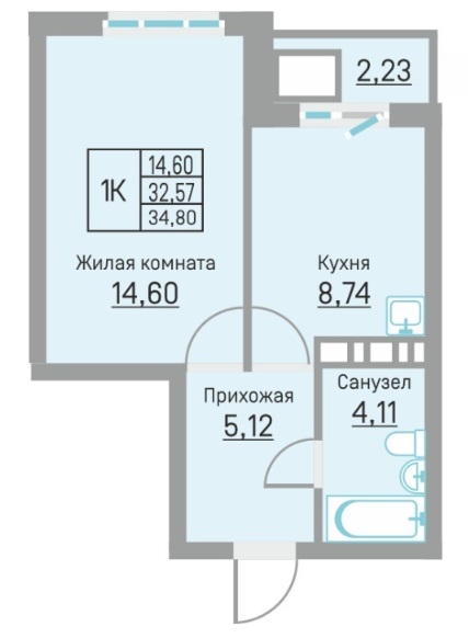 Планировка Однокомнатная квартира в Жилой комплекс БЛИЖЕ