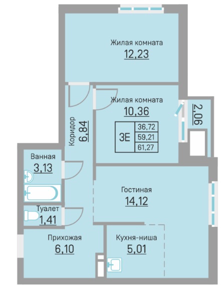 Планировка Трехкомнатная квартира в Жилой комплекс БЛИЖЕ