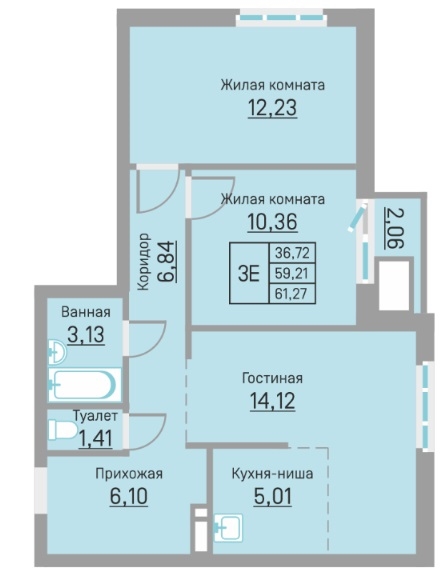 Планировка Трехкомнатная квартира в Жилой комплекс БЛИЖЕ