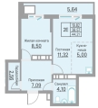 Двухкомнатная квартира в ЖК ЖК БЛИЖЕ, 44,21 м², 5 917 000руб. 