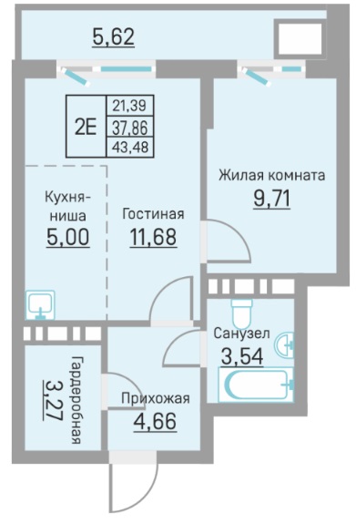 Планировка Двухкомнатная квартира в Жилой комплекс БЛИЖЕ