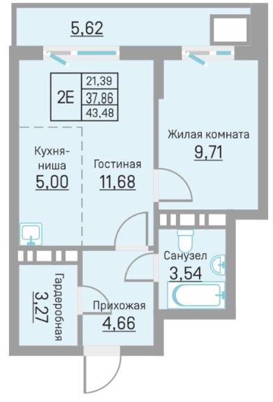 Планировка Двухкомнатная квартира в Жилой комплекс БЛИЖЕ