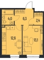 Однокомнатная квартира в ЖД НОВАТОР. Лофт-квартал, 38,4 м², 6 288 100руб. Жилой дом НОВАТОР. Лофт-квартал
