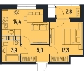 Двухкомнатная квартира в ЖД ЖД НОВАТОР. Лофт-квартал, 37 м², 6 465 500руб. 