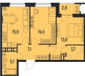 Трехкомнатная квартира в ЖД ЖД НОВАТОР. Лофт-квартал, 61,1 м², 9 507 500руб. 
