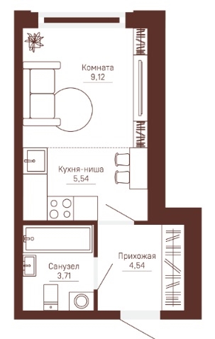 Планировка Студияая квартира в Жилой комплекс Три девятых