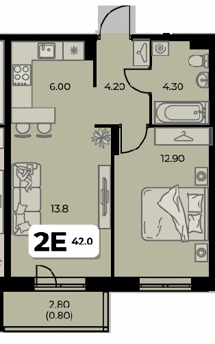 Планировка Двухкомнатная квартира в Жилой дом Дом на семи холмах
