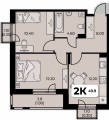 Двухкомнатная квартира в ЖД ЖД Дом на семи холмах, 49,9 м², 6 297 380руб. 