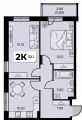 Двухкомнатная квартира в ЖД ЖД Дом на семи холмах, 52,1 м², 6 877 200руб. 