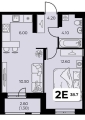 Двухкомнатная квартира в ЖД Дом на семи холмах, 38,7 м², 5 038 740руб. Жилой дом Дом на семи холмах