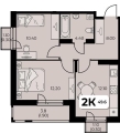 Двухкомнатная квартира в ЖД ЖД Дом на семи холмах, 49,6 м², 6 696 000руб. 