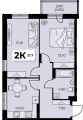 Двухкомнатная квартира в ЖД ЖД Дом на семи холмах, 51,7 м², 7 082 900руб. 