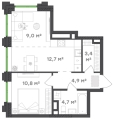 Двухкомнатная квартира в ЖК ЖК Городские кварталы Талан, 45,5 м², 9 943 600руб. 