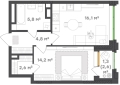 Однокомнатная квартира в ЖК ЖК Городские кварталы Талан, 44,8 м², 10 054 000руб. 